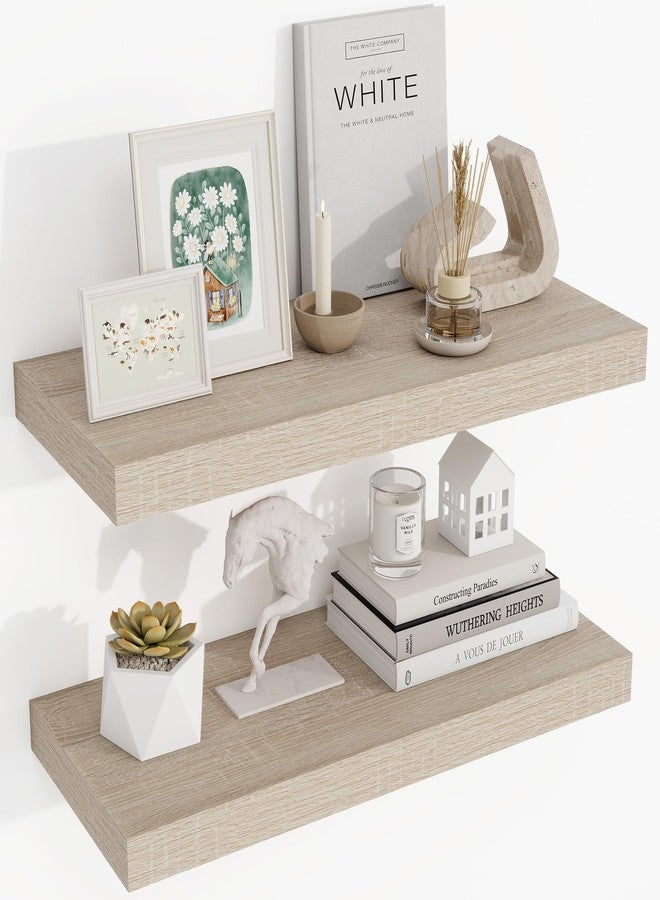 Acovy 24 Inch Floating Shelves, 3D Textured Wood Grain, 24"x9.25"x1.5" Inch Deep Floating Shelves for Wall, Wooden Shelves for Bathroom, Bedroom, Living Room, Vintage White Oak, 2 Pieces - Image 1